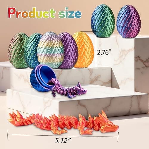 JOMBY 12PCS 3D Printed Dragon Eggs with Dragon Inside, Mini Egg Set, Articulated Crystal Fidget Toy for for Kids & Adults Gifts Christmas Ornament & Stocking Stuffers thumbnail 5