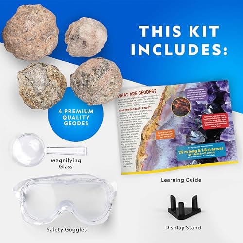 National Geographic Break Open 4 Geodes Science Kit – Includes Goggles and Display Stand - STEM Science Gift for Boys and Girls, Break Your Own Geodes with Crystals (Amazon Exclusive) thumbnail 6