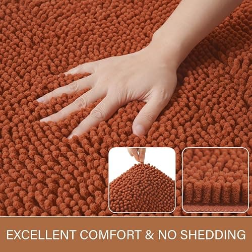 LOCHAS Luxury Bathroom Rug Shaggy Bath Mat 24 x 60 Inch, Washable Non Slip Bath Rugs for Bathroom Shower, Soft Plush Chenille Absorbent Carpets Mats, Burnt Orange thumbnail 3