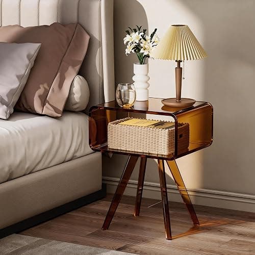 solaround Acrylic Side Table, Acrylic Nightstand Bedside Table for Bedroom (Dark Brown, 16.1'' x 11.8'' x 19.7'') thumbnail 6