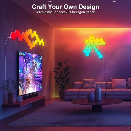 JIMIMORO Hexagon LED Light Panels 8 Pack – RGB Wall Decor Lights with Music Sync, App & Remote – Modular Home & Christmas Decor for Bedroom, Living Room, and Room Decor thumbnail 4