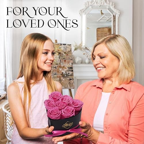 GLAMOUR BOUTIQUE 7 Flower Forever Heart Shape Box - Preserved Roses Gift for Her, Preserved Flowers, Pink thumbnail 2
