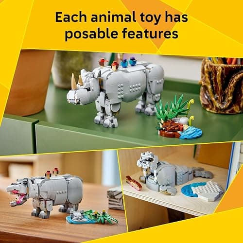 LEGO Creator 3 in 1 Wild Animals: Majestic Rhino - Building Toy for Boys & Girls, Ages 9+ - Gift for Easter Baskets - Kids Bedroom and Desk Decor - Build Rhino, Hippo, or Walrus - 31171 thumbnail 4
