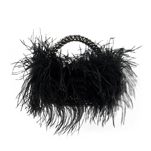 Miuco Real Natural Ostrich Feather Beaded Handbags For Women Handmade | Evening Bags Clutch Purse - Image 1