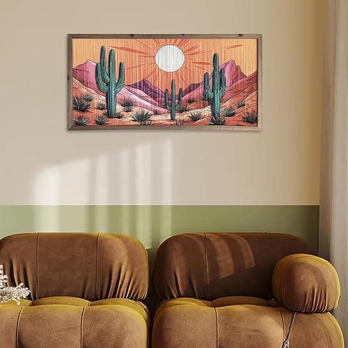 flangairy Cactus Wall Art Crafts String Picture With Wood Framed, 23.6x11.8 Inch Arizona Desert Landscape Wall Decor, Boho Western Aztec Living Room Bathroom Bedroom Southwestern Home Decorations thumbnail 6