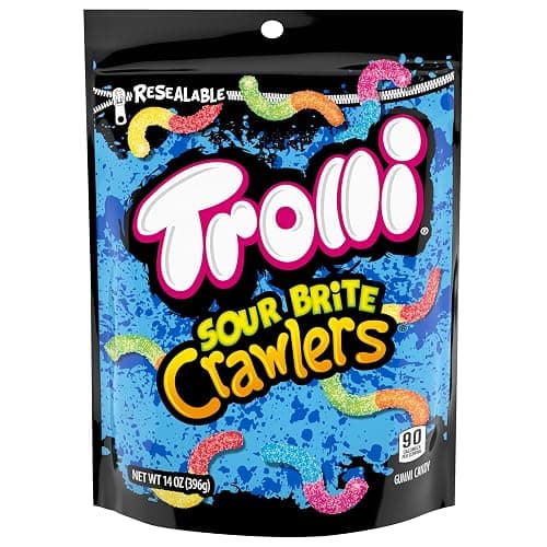 Trolli Sour Brite Crawlers, Candy, Cherry-Lemon, Strawberry-Grape & Orange-Lime, Sweet and Sour, Gummy Worms, 14 oz thumbnail 2