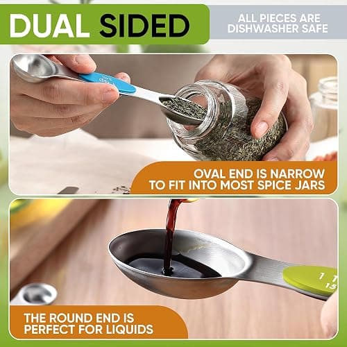 Spring Chef Magnetic Measuring Cups & Spoons Set, Patented, Strong N45 Magnets, Heavy Duty Stainless Steel Fits in Spice Jars for Baking & Cooking, BPA Free, Set of 15 with Leveler, Multicolor thumbnail 8