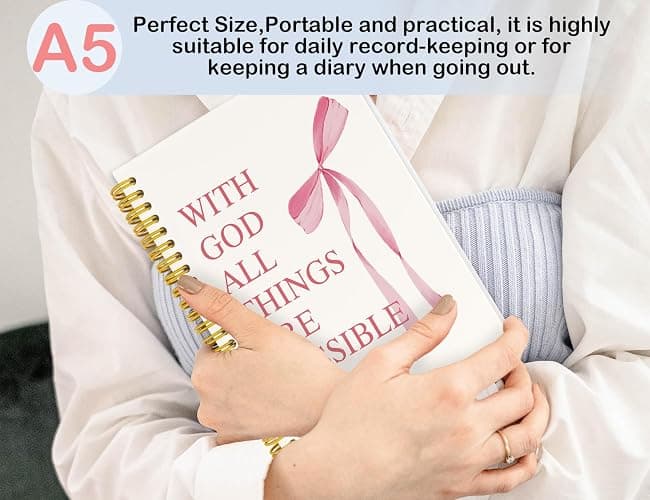 ICEWHITEY Bible Journal for Girls,Christian Gifts Prayer Journal for Women,Cute Pink Bible Notebook Gifts for Teen Girls Kids,Coquette Preppy Bow Spiral Notebooks Journals,5.5x8.3 Inch thumbnail 4