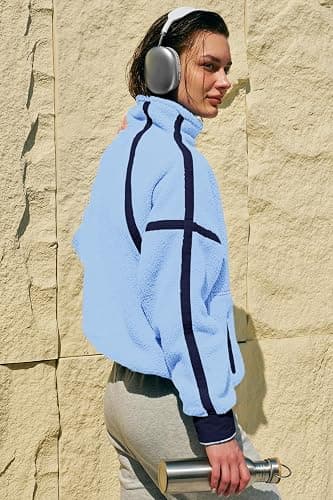 Panadila Womens Half Zip Sherpa Fleece Pullover Soft Oversized Sweatshirt with Pockets Warm Fuzzy Sweater thumbnail 5