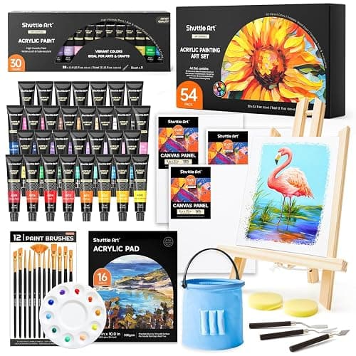 Shuttle Art 54 teiliges Acrylfarben Set, professionelles Malset mit Tischstaffelei, 30 Acrylfarben, Leinwand, Pinsel, Palette, komplettem Zubehör, Malset für Kinder und Erwachsene mit staffelei holz - Image 1