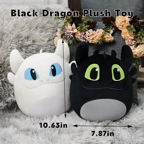 Periyholev Black Dragon Plush, 8-Inch Soft Stuffed Animal Toy, Round Kawaii Plushie, Fantasy Creature Gift for Kids & Fans (White Black) thumbnail 6