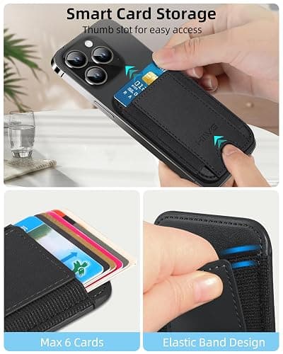 for MagSafe Wallet, Strongest Magnetic Wallet for iPhone 16/15/14/13/12 Series, 7 Cards Holder, Magnetic Phone Wallet, Leather Minimalist Slim RFID for iPhone Wallet, 1 Slot, Black & Black - Black Wallet - Black Band thumbnail 6