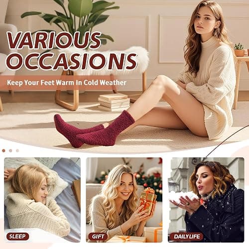 Womens Fuzzy Socks Warm Fluffy Winter Cozy Thick Plush Microfiber Slipper Soft Home Sleeping Socks 5 Pairs thumbnail 6