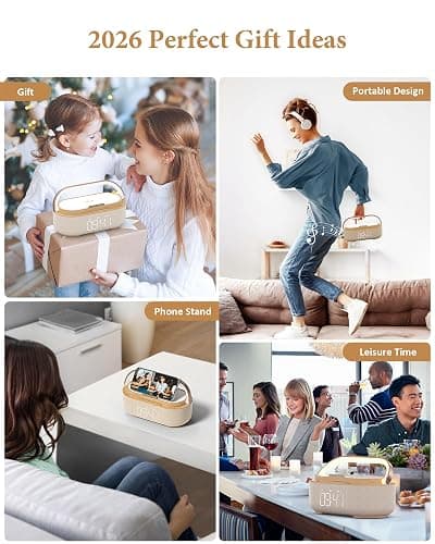 COLSUR Bluetooth Speaker Alarm Clock with Wireless Charger, FM Radio, Adjustable LED Night Light, 6 in 1 Bedroom Portable Speaker 2500mAh, Phone Stand for Bedside, Home, Office, Gift thumbnail 8