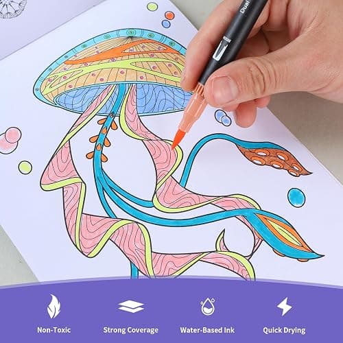 HYNEXLK 78 Colours Dual Tip Brush Pens Art Markers for Adults and Kids, Fineliners Felt Colouring Pens for Adult Colouring Books Calligraphy Drawing Sketching thumbnail 4