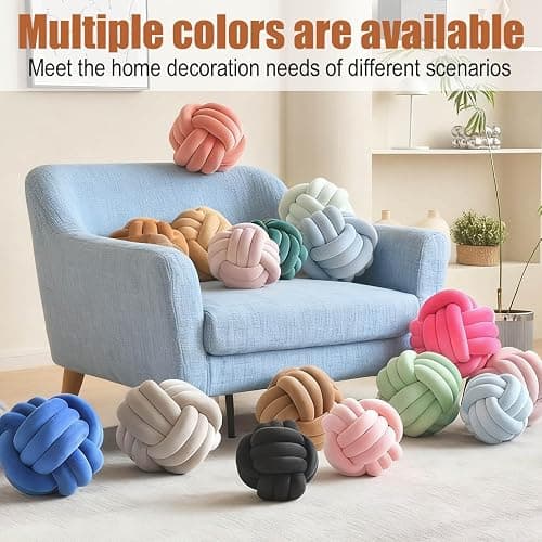 Adlbbkiy White 8.6 Inches Knot Pillow Ball, Round Soft Handmade Knotted Ball Pillow Plush Cushion Home Decor, Knotted Plush Pillow Cushion, for Bedroom, Living Room Sofa, Office Decoration thumbnail 9