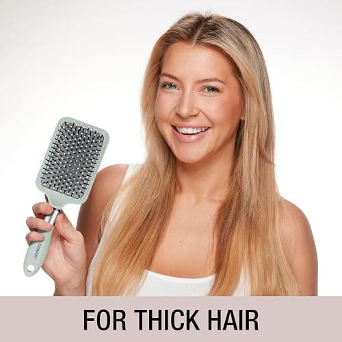 Conair Velvet Touch Paddle Cushion hair brush - Detangling hairbrush - curly or straight styles - men or women - detangler - features soft touch handle - Sage Green thumbnail 4