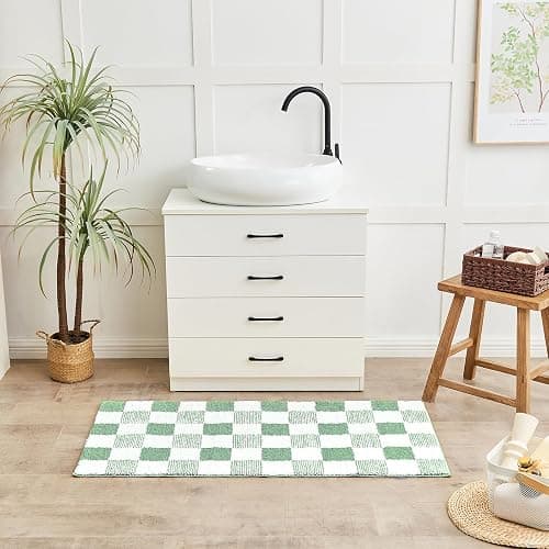 CozeCube Bath mats for Bathroom Non Slip, Fluffy Absorbent Microfiber Bath mat Washable, Aesthetic Bathroom Rugs, Large Sage Green Checkered Bath mat, Sage Green, 36" x 24" thumbnail 5