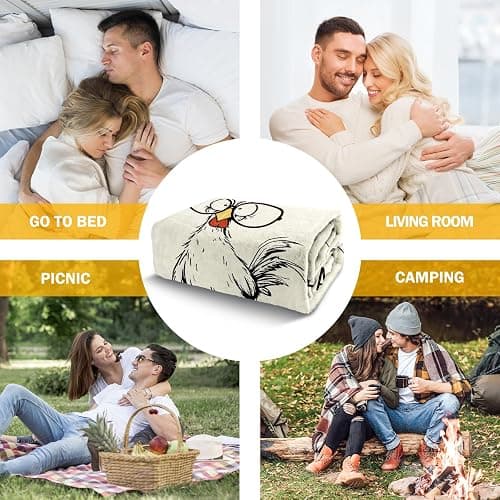 GoMelley Funny Chicken Blanket, Gag Birthday Gifts for Women Men | Chicken Gifts for Friend Coworker Partner Chicken Lover, White Elephant Gift, Soft Throw Blanket for Napping Couch, 60" x 50" thumbnail 6