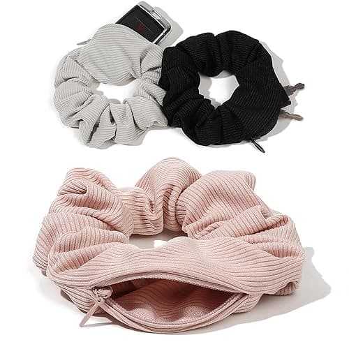 Pocket Scrunchies Hair Ties with Hidden Zipper Stash Scrunchy Ponytail Holder Secret Compartment Items - 1 Count (Pack of 4) - Basic Color thumbnail 4