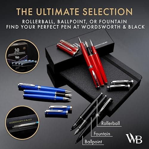 Wordsworth & Black Luxury Refillable Ballpoint Pen Set for Writing, Black | Ball Point Gift for Men & Women, Lacquer Barrel, Fine Point, Executive, Smooth Ink, Case + Refill Included thumbnail 8