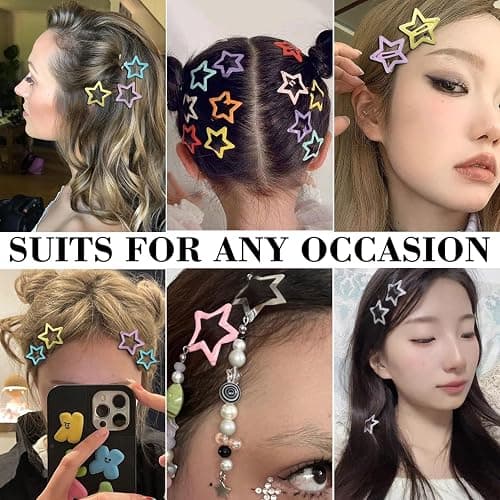 30 PCS 1.22" Sparkling Stars Hair Clips Snap Non Slip Clips for Girls Women Multicolor Metal Clip Star Hair Barrettes Star Hair Clips for Women thumbnail 3