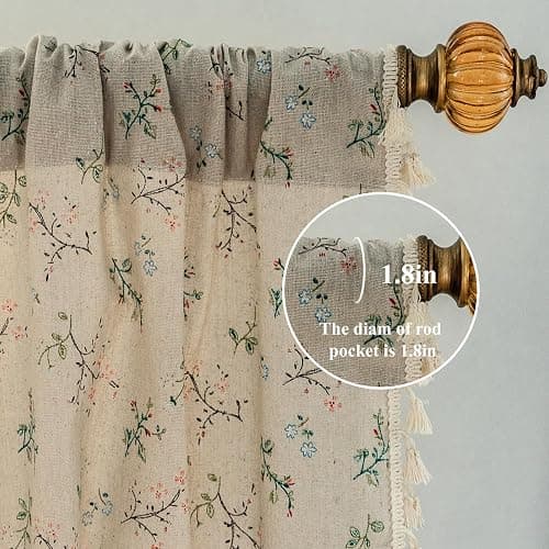 ENJOYBRIDAL Floral Living Room Curtains 84 Inches Long Doorway Vintage Semi Sheer Drapes Farmhouse Nursery Bohemian Window Curtain Panels with Tassel Beige Rod Pocket Bedroom Drapes, 1 Panel thumbnail 4