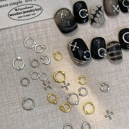 100Pcs Goth Nail Charms 3D Punk Nail Rhinestones Gold Silver Black Metal Nail Gems Y2K Nail Art Charms Alloy Piercing Grunge Accessories Gothic Nail Supplies for Women Manicure DIY Decoration thumbnail 2