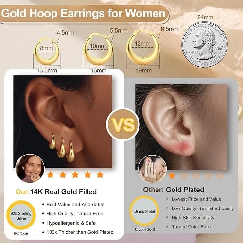 MILACOLATO 3Pairs 925 Sterling Silver Earrings for Women, 14K Gold Plated Small Huggie Hoop Earrings Sets for Multiple Piercing Hypoallergenic, CZ Cartilage Earrings Stacks Trendy Earrings Jewelry Gifts thumbnail 4