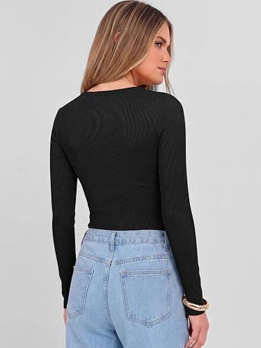 ANRABESS Women's Long Sleeve Deep V Neck Tops Dressy Casual Shirts | Fall Business Work Blouse, Basic Tee Shirt, Slim Fit, Stretchy Soft Ribbed Knit Fabric, Winter Layer Vacation &Every Day Wear thumbnail 5