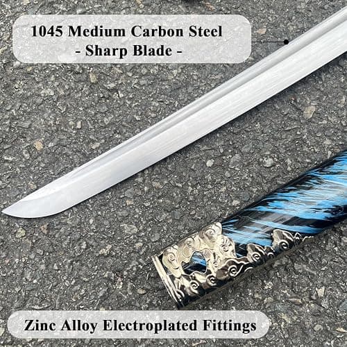 2pc Japanese Ghost of Tsushima Cosplay Replica Sword Sharp Real Sword Hand-Forged 1045 Steel Katana Set with Display Stand and Belt,Jin Sakai‌‌ Katana,for Collecting, Cosplay thumbnail 3