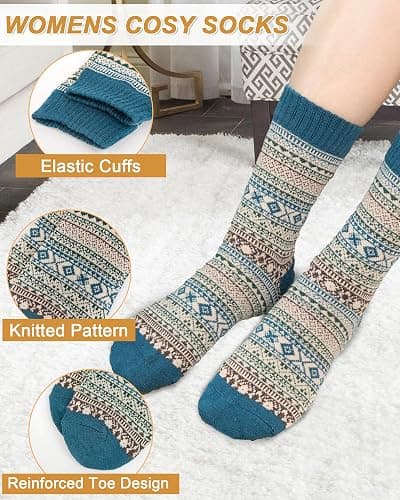 Senker Fashion Wool Socks for Women, Stocking Stuffers Christmas Gifts for Women Mom Her Boot Warm Crew Sock for Winter thumbnail 2