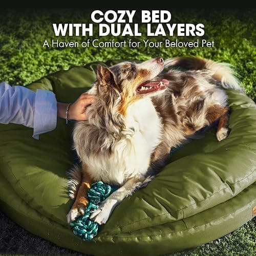ClevaHome Orthopedic Dog Bed for Large Dogs, 36 inches Dual Layer Water Repellent Round Pet Bed with Washable Cover Nonslip Bottom (Olive Branch) thumbnail 3