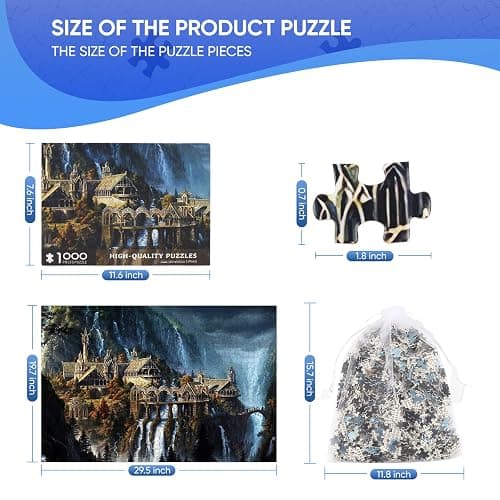 Lord of The Rings 1000 Piece Puzzle for Adults - Waterfall Town Artwork Jigsaw Family Game thumbnail 3