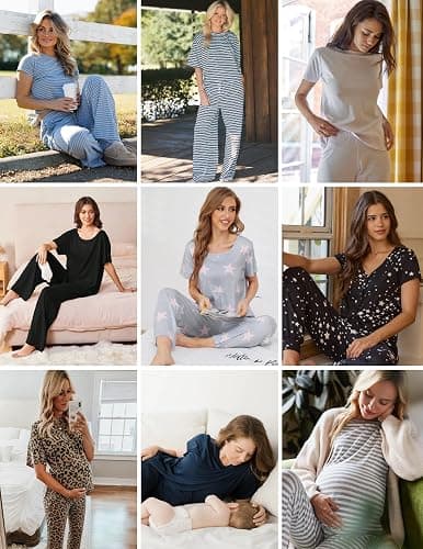 Ekouaer 2 Pack Womens Pajama Sets Short Sleeve Tops and Long Pants Casual Comfy Pjs Lounge Set with Pockets,S-XXL thumbnail 5