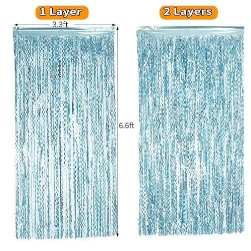 4 Pack Wavy Blue Foil Fringe Curtain 3.3x6.6 Feet | Blue Streamers Tinsel Backdrop for Under The Sea Party Decorations | Ocean Backdrop | Mermaid Birthday Decorations thumbnail 3