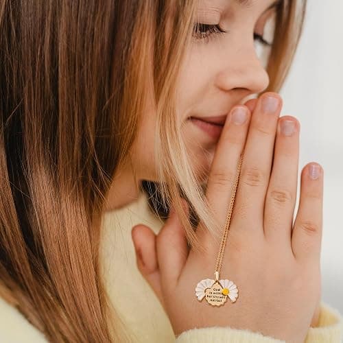 PANTIDE Christian Daisy Locket Necklace for Women - God Is Within Her She Will Not Fail Engraved Faith Religious Necklace Inspirational Stainless Steel Necklace Jewelry Birthday Gift - Gold thumbnail 5
