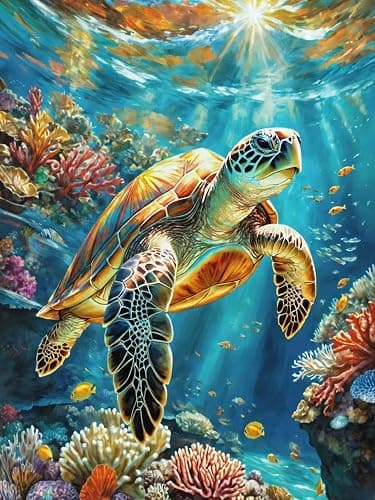 Lovepefe Sea Turtle Diamond Art Painting Kits for Adults Paint with Diamond Kit for Beginners DIY Full Drill Gem Art Home Wall Decor 12 X 16 Inch - Image 1