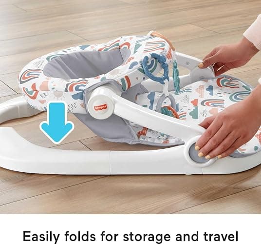 Fisher-Price Portable Baby Chair Sit-Me-Up Floor Seat with Developmental Toys & Machine Washable Seat Pad, Rainbow Showers thumbnail 5