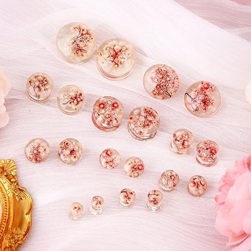 Jewseen 2Pcs Flower Ear Gauges 2g to 1'' Organic Real Flower Resin Plugs thumbnail 2