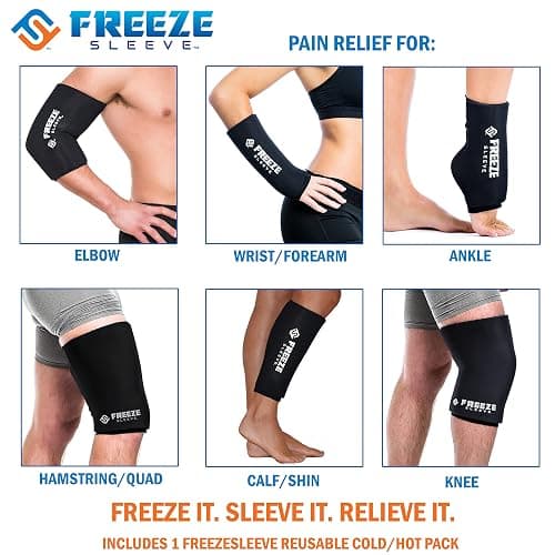 FreezeSleeve Ice and Heat Therapy Sleeve | Reusable Ice Pack Flexible Gel Compression Sleeve for Pain Relief and Recovery of Elbow Knee Ankle Leg Wrist Injuries | Black Large thumbnail 3