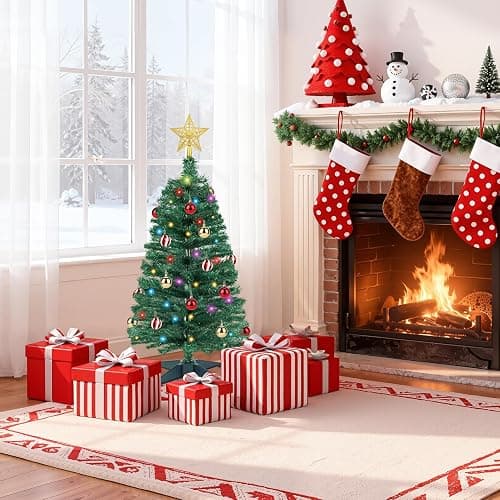 3 FT Small Christmas Tree with Lights, 12 Lighting Modes, Timer&Ornaments, Mini Fake Artificial Xmas Tree for Tabletop, Home, Office, Christmas Decoration Tree Decor thumbnail 2