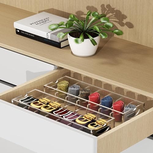 ZhiYo-Life Acrylic Belt Organizer with Dust Cover – Clear Belt Storage Box for Closet or Drawer, Belt and Tie Display Holder Case with 7 Compartments for Men and Women thumbnail 4