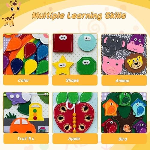 Cobelae Montessori Busy Book for Toddlers 1-3, Toddler Busy Board Felt Quiet Book, Baby Preschool Learning Activity Books Airplane Travel Toys for Kids Ages 1+ Year Old Boys Girls Gifts thumbnail 4