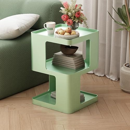 BAOGELIYA Metal Small Nightstands, Modern Side Table with 3 Tiers Storage, Green End Table for Couch, Living Room Bedroom, Bedside Tables No Assembly Required - Image 1