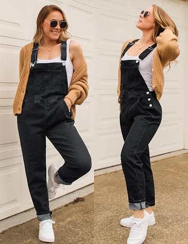luvamia Women's Casual Stretch Adjustable Denim Bib Overalls Jeans Pants Jumpsuits thumbnail 3