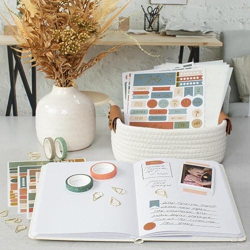 ZICOTO Ultimate All-in-One Journaling Kit - Incl. Journal Notebook With Linen Hardcover and Dotted Pages, Stencils, Stickers, Washi Tapes, Paper Clips and More Bullet Checklist Supplies thumbnail 2