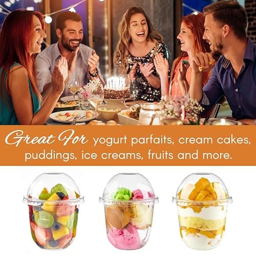 Zezzxu 50 Pack 16 oz Plastic Dessert Cups with Dome Lids (No Hole) and Sporks, Clear Disposable Fruit Cups with Lids for Yogurt Parfait Ice Creams Pudding Cakes thumbnail 5