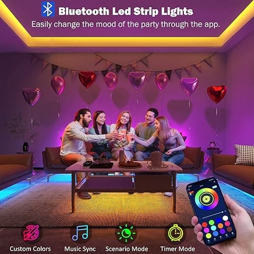 Leeleberd Led Lights for Bedroom 100 ft (2 Rolls of 50ft) Music Sync Color Changing RGB Led Strip Lights with Remote App Control Bluetooth Led Strip, Lights for Room Home Kitchen Party Decor thumbnail 3
