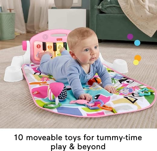 Fisher-Price Baby Playmat Glow and Grow Kick & Play Piano Gym, Pink Musical Learning Toy with Developmental Activities for Newborns 0+ Months thumbnail 5